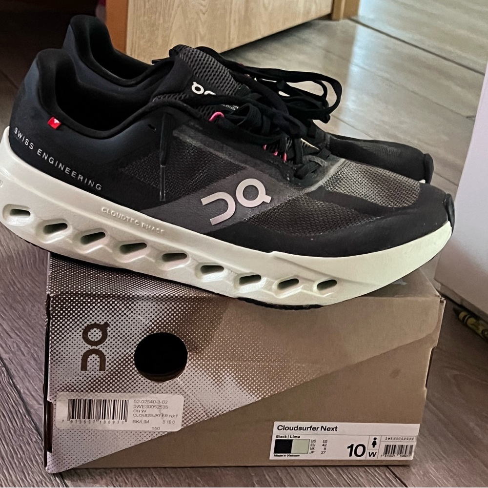 On Running Black and White Cloudsurfer Shoes